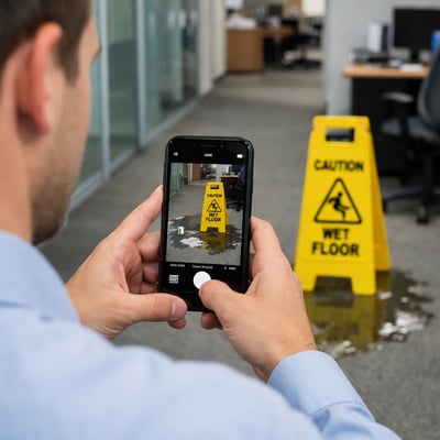 Person Taking Photo of Hazard in Office Building-1